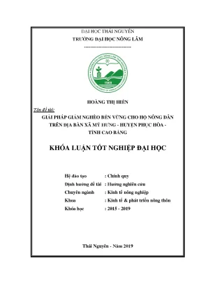 Luận văn thạc sĩ hay giải pháp giảm nghèo bền vững cho hộ nông dân trên địa bàn xã mỹ hưng huyện phục hòa tỉnh cao bằng