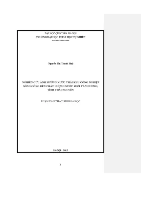 Luận văn thạc sĩ hus nghiên cứu ảnh hưởng nước thải khu công nghiệp sông công đến chất lượng nước suối văn dương tỉnh thái nguyên