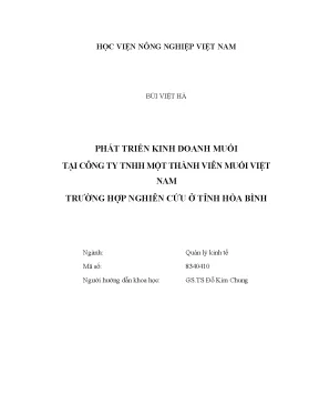 Luận văn thạc sĩ vnua phát triển kinh doanh muối tại công ty tnhh một thành viên muối việt nam trường hợp nghiên cứu ở tỉnh hòa bình