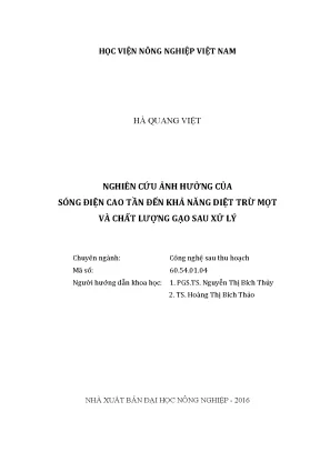 Luận văn thạc sĩ vnua nghiên cứu ảnh hưởng của sóng điện cao tần đến khả năng diệt trừ mọt và chất lượng gạo sau xử lý