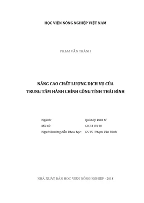 Luận văn thạc sĩ vnua nâng cao chất lượng dịch vụ của trung tâm hành chính công tỉnh thái bình