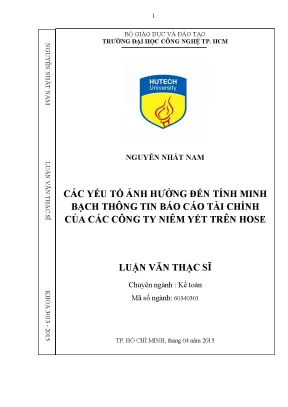 Luận văn thạc sĩ hay các yếu tố ảnh hưởng đến tính minh bạch thông tin báo cáo tài chính của các công ty niêm yết trên hose