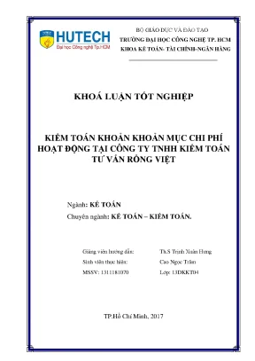 Luận văn thạc sĩ hay kiểm toán khoản khoản mục chi phí hoạt động tại công ty tnhh kiểm toán tư vấn rồng việt