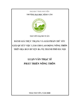 Luận văn thạc sĩ hay đánh giá thực trạng và giải pháp chủ yếu giải quyết việc làm cho lao động nông thôn trên địa bàn huyện ba vì thành phố hà nội