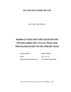 Luận văn thạc sĩ vnua nghiên cứu khả năng tiếp cận nguồn vốn tín dụng chính thức của các trang trại trên địa bàn huyện tân yên tỉnh bắc giang