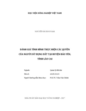 Luận văn thạc sĩ vnua đánh giá tình hình thực hiện các quyền của người sử dụng đất tại huyện bảo yên tỉnh lào cai