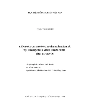 Luận văn thạc sĩ vnua kiểm soát chi thường xuyên ngân sách xã tại kho bạc nhà nước khoái châu tỉnh hưng yên