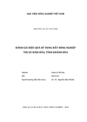 Luận văn thạc sĩ vnua đánh giá hiệu quả sử dụng đất nông nghiệp thị xã ninh hòa tỉnh khánh hòa