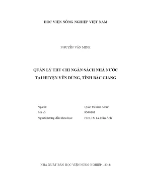 Luận văn thạc sĩ vnua quản lý thu chi ngân sách nhà nước tại huyện yên dũng tỉnh bắc giang