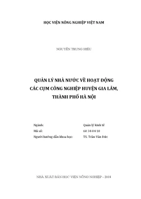 Luận văn thạc sĩ vnua quản lý nhà nước về hoạt động các cụm công nghiệp huyện gia lâm thành phố hà nội
