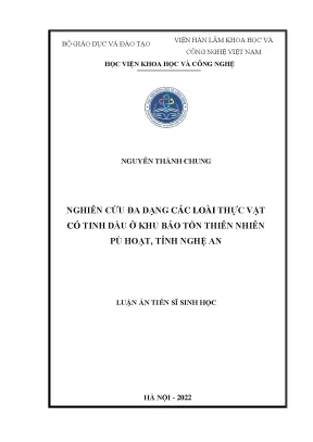 Luận án tiến sĩ nghiên cứu đa dạng các loài thực vật có tinh dầu ở khu bảo tồn thiên nhiên pù hoạt tỉnh nghệ an