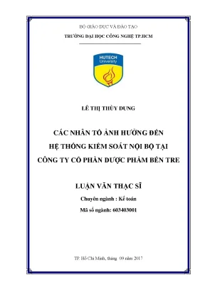 Luận văn thạc sĩ hay các nhân tố ảnh hưởng đến hệ thống kiểm soát nội bộ tại công ty cổ phần dược phẩm bến tre