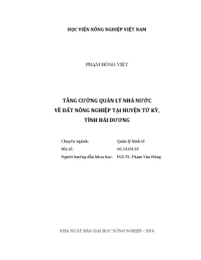 Luận văn thạc sĩ vnua tăng cường quản lý nhà nước về đất nông nghiệp tại huyện tứ kỳ tỉnh hải dương