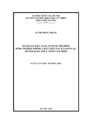 Luận văn thạc sĩ hus đánh giá khả năng áp dụng mô hình nông nghiệp không chất thải tại xã giao lạc huyện giao thủy tỉnh nam định