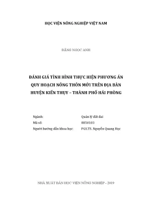 Luận văn thạc sĩ vnua đánh giá tình hình thực hiện phương án quy hoạch nông thôn mới trên địa bàn huyện kiến thụy thành phố hải phòng