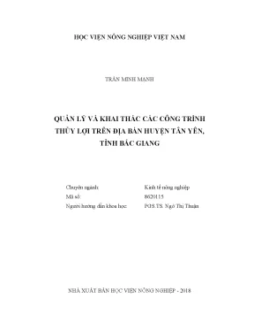 Luận văn thạc sĩ vnua quản lý và khai thác các công trình thủy lợi trên địa bàn huyện tân yên