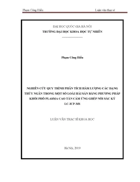 Luận văn thạc sĩ hus nghiên cứu quy trình phân tích hàm lượng các dạng thủy ngân trong một số loài hải sản bằng phương pháp khối phổ plasma cao tần cảm ứng ghép nối sắc ký lc icp ms