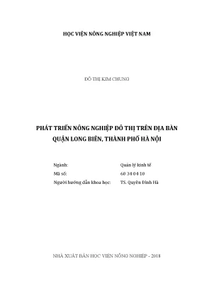 Luận văn thạc sĩ vnua phát triển nông nghiệp đô thị trên địa bàn quận long biên thành phố hà nội