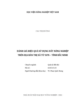 Luận văn thạc sĩ vnua đánh giá hiệu quả sử dụng đất nông nghiệp trên địa bàn thị xã từ sơn tỉnh bắc ninh
