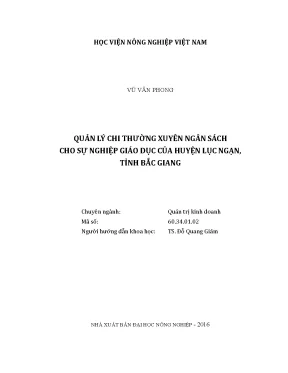 Luận văn thạc sĩ vnua quản lý chi thường xuyên ngân sách cho sự nghiệp giáo dục của huyện lục ngạn tỉnh bắc giang
