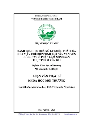 Luận văn thạc sĩ hay đánh giá hiệu quả xử lý nước thải của nhà máy chế biến tinh bột sắn văn yên công ty cổ phần lâm nông sản thực phẩm yên bái