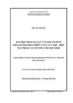 Luận văn thạc sĩ hay dạy học phần lí luận văn học ở lớp 10 theo hướng phát triển năng lực đọc hiểu tác phẩm văn chương cho học sinh