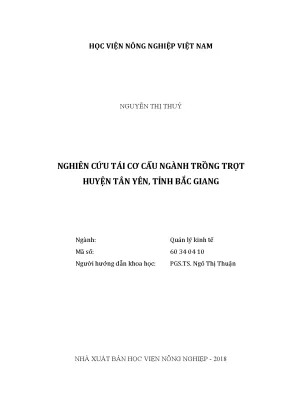 Luận văn thạc sĩ vnua nghiên cứu tài cơ cấu ngành trồng trọt huyện tân yên tỉnh bắc giang