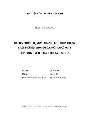 Luận văn thạc sĩ vnua nghiên cứu sử dụng vỏ chanh leo ủ chua trong khẩu phần ăn cho bò sữa nuôi tại công ty cổ phần giống bò sữa mộc châu sơn la