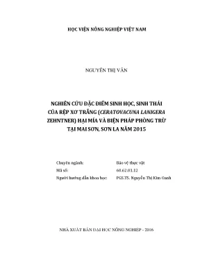 Luận văn thạc sĩ vnua nghiên cứu đặc điểm sinh học sinh thái của rệp xơ trắng ceratovacuna lanigera zehntner hại mía và biện pháp phòng trừ tại mai sơn sơn la năm 2015