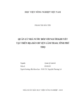 Luận văn thạc sĩ vnua quản lý nhà nước đối với người khuyết tật trên địa bàn huyện lâm thao tỉnh phú thọ