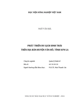 Luận văn thạc sĩ vnua phát triển du lịch sinh thái trên địa bàn huyện vân hồ tỉnh sơn la