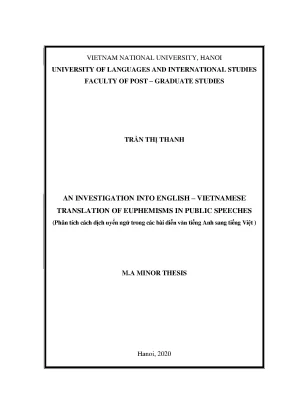 Luận văn thạc sĩ hus an investigation into english vietnamese translation of euphemisms in public speeches
