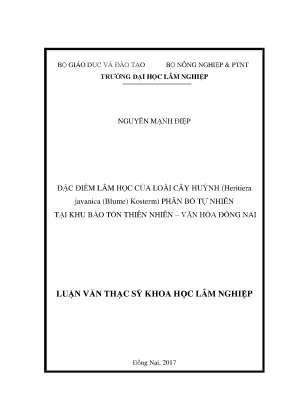 Luận văn thạc sĩ hay đặc điểm lâm học của loài cây huỷnh heritiera javanica blume kosterm phân bố tự nhiên tại khu bảo tồn thiên nhiên văn hóa đồng nai
