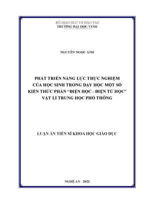 Luận án tiến sĩ phát triển năng lực thực nghiệm của học sinh trong dạy học một số kiến thức phần điện học điện từ học vật lí trung học phổ thông
