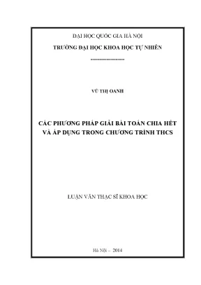 Luận văn thạc sĩ hus các phương pháp giải bài toán chia hết và áp dụng trong chương trình thcs