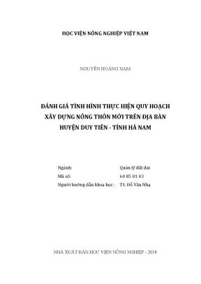 Luận văn thạc sĩ vnua đánh giá tình hình thực hiện quy hoạch xây dựng nông thôn mới trên địa bàn huyện duy tiên tỉnh hà nam