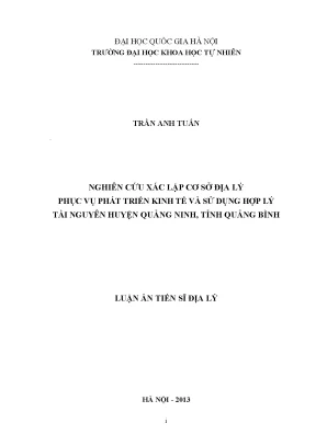 Luận án tiến sĩ hus nghiên cứu xác lập cơ sở địa lý phục vụ phát triển kinh tế và sử dụng hợp lý tài nguyên huyện quảng ninh tỉnh quảng bình