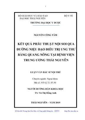 Luận văn thạc sĩ hay kết quả phẫu thuật nội soi qua đường niệu đạo điều trị ung thư bàng quang nông tại bệnh viện trung ương thái nguyên
