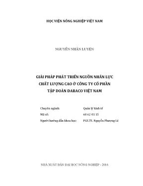 Luận văn thạc sĩ vnua giải pháp phát triển nguồn nhân lực chất lượng cao ở công ty cổ phần tập đoàn dabaco việt nam