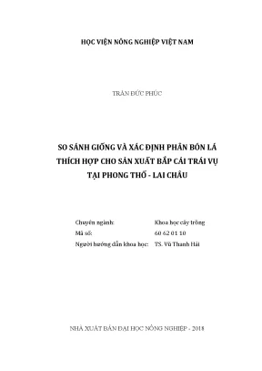 Luận văn thạc sĩ vnua so sánh giống và xác định phân bón lá thích hợp cho sản xuất bắp cải trái vụ tại phong thổ lai châu