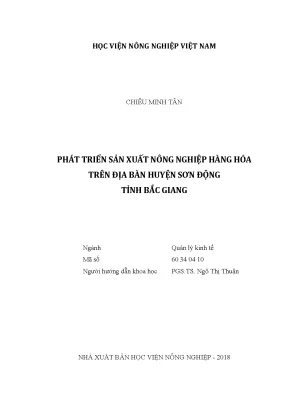 Luận văn thạc sĩ vnua phát triển sản xuất nông nghiệp hàng hóa trên địa bàn huyện sơn động tỉnh bắc giang