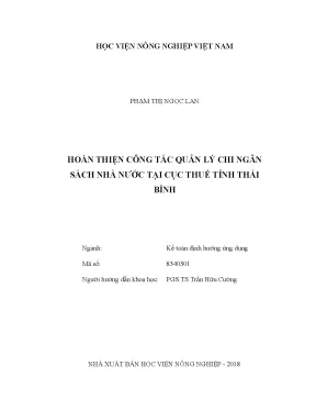 Luận văn thạc sĩ vnua hoàn thiện công tác quản lý chi ngân sách nhà nước tại cục thuế tỉnh thái bình