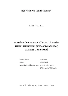 Luận văn thạc sĩ vnua nghiên cứu chế biến sử dụng cây điền thanh thân xanh sesbania cannabina làm thức ăn cho dê