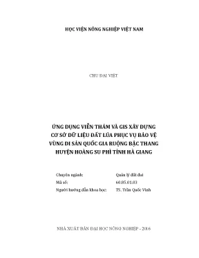 Luận văn thạc sĩ vnua ứng dụng viễn thám và gis xây dựng cơ sở dữ liệu đất lúa phục vụ bảo vệ vùng di sản quốc gia ruộng bậc thang huyện hoàng su phì tỉnh hà giang