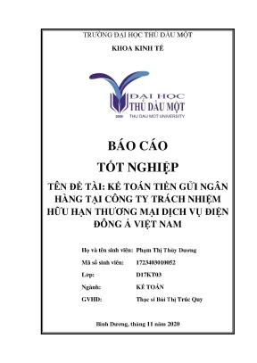 Khóa luận tốt nghiệp kế toán tiền gửi ngân hàng tại công ty trách nhiệm hữu hạn thương mại dịch vụ điện đông á việt nam