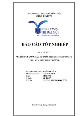 Khóa luận tốt nghiệp kế toán tiền mặt tại công ty tnhh mtv điện điện trường
