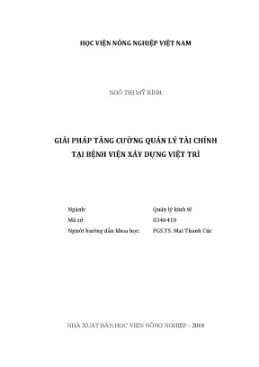 Luận văn thạc sĩ vnua giải pháp tăng cường quản lý tài chính tại bệnh viện xây dựng việt trì