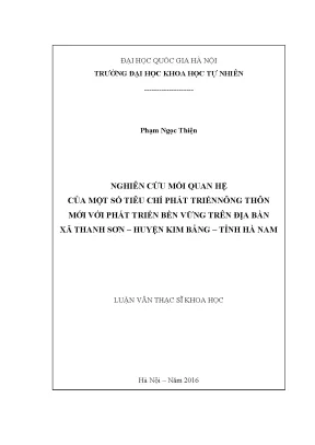 Luận văn thạc sĩ hus nghiên cứu mối quan hệ của một số tiêu chí phát triển nông thôn mới với phát triển bền vững trên địa bàn xã thanh sơn huyện kim bảng tỉnh hà nam