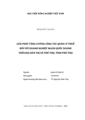 Luận văn thạc sĩ vnua giải pháp tăng cường công tác quản lý thuế đối với doanh nghiệp ngoài quốc doanh trên địa bàn thị xã phú thọ tỉnh phú thọ