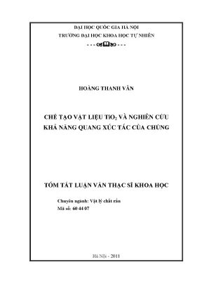Luận văn thạc sĩ hus chế tạo vật liệu tio2 và nghiên cứu khả năng quang xúc tác của chúng